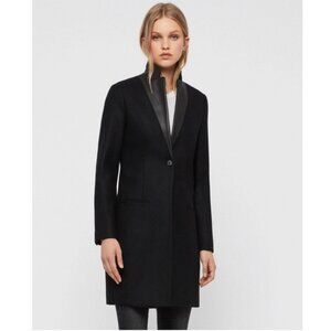 All Saints Leni Lea Wool Blend Coat with Leather Trim
